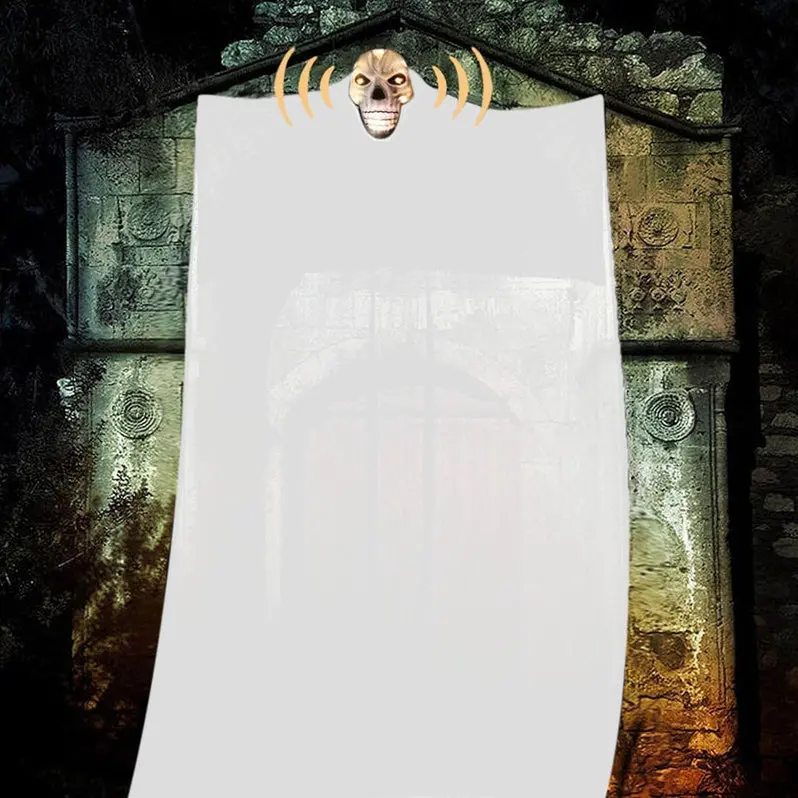 Large Yarn-Wrapped LED Ghost Hanging Light – Indoor/Outdoor Spooky Halloween Decor