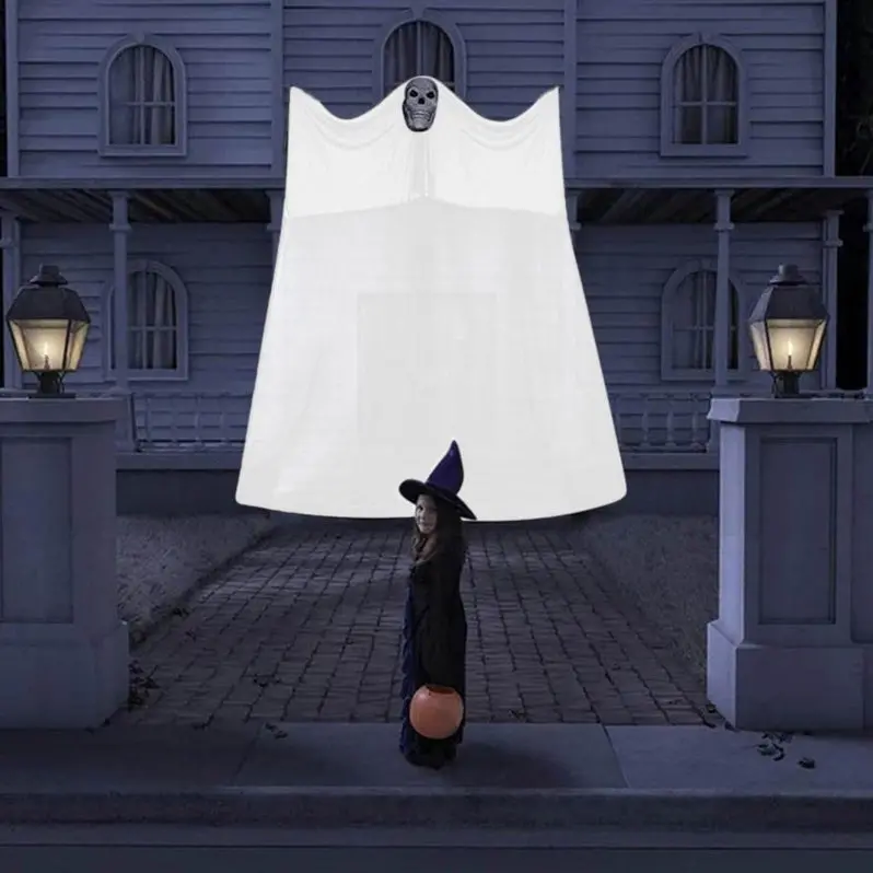 Large Yarn-Wrapped LED Ghost Hanging Light – Indoor/Outdoor Spooky Halloween Decor