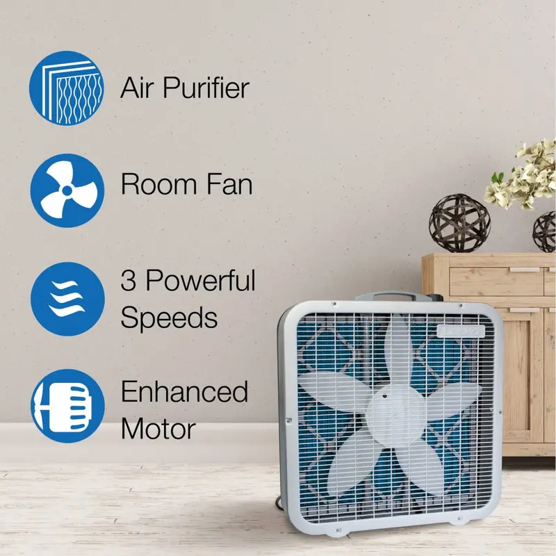 Lasko FF305 Dual-Function Fan – 20" Oscillating Box Fan & Air Purifier, 3-Speed White Model