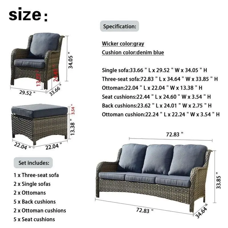 Latimer Wicker 5-Piece Outdoor Patio Set – Weather-Resistant Rattan Seating with UV-Stable Cushions and Powder-Coated Frames