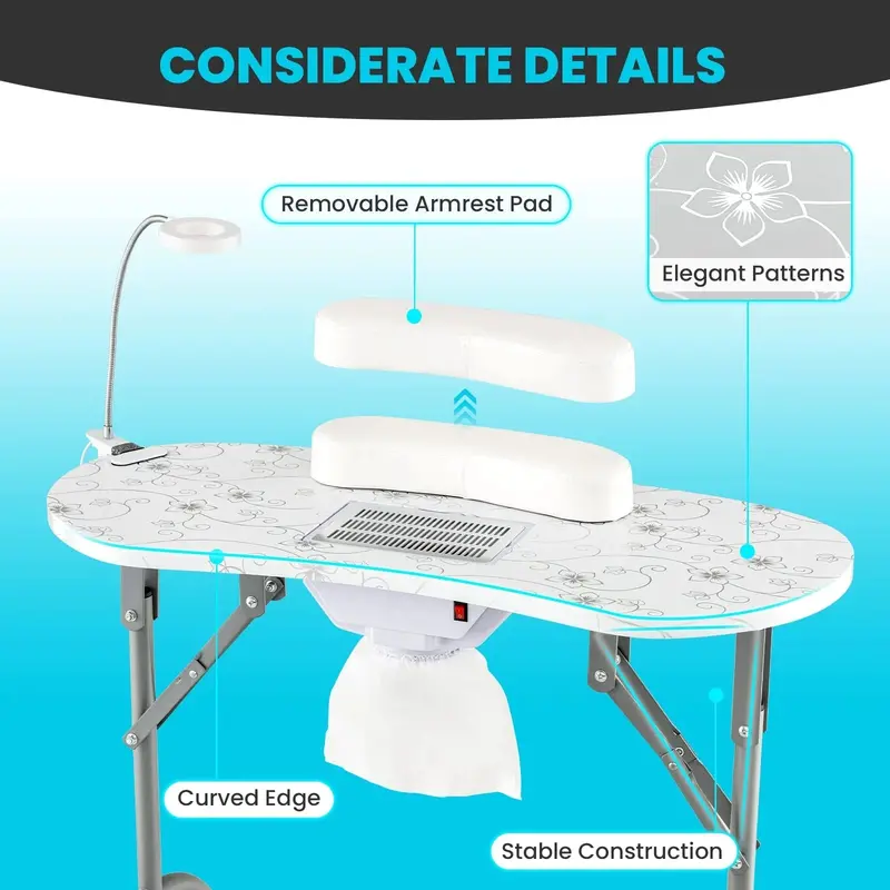 LDAILY Portable Nail Technician Table – Integrated Electric Dust Extraction System