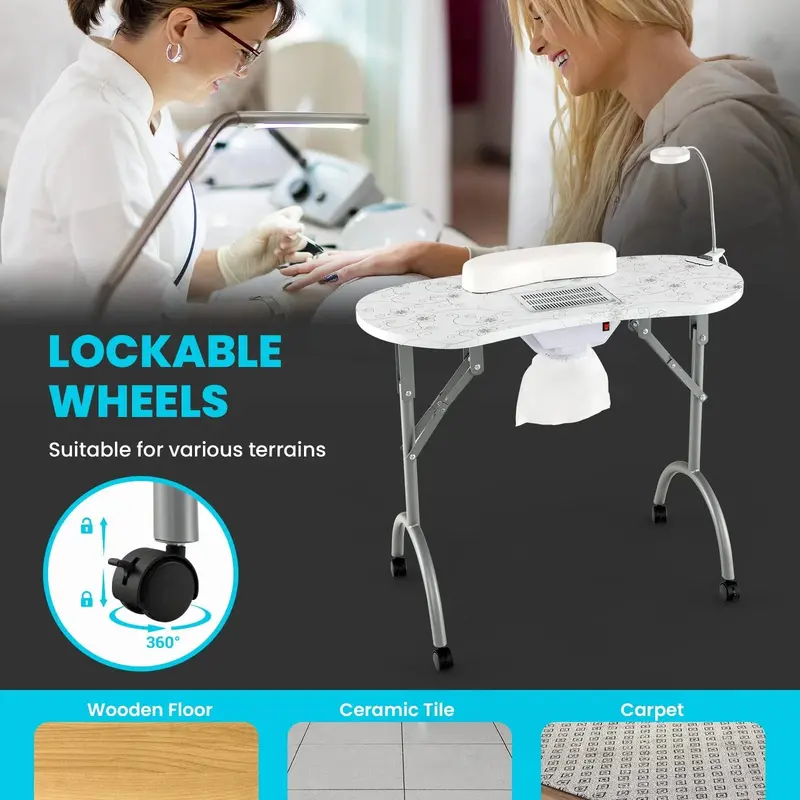 LDAILY Portable Nail Technician Table – Integrated Electric Dust Extraction System