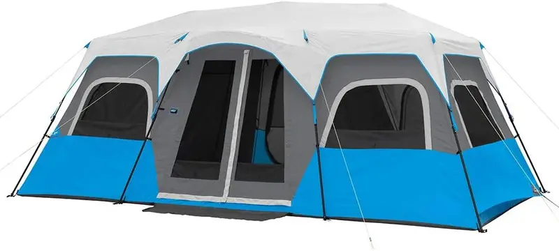 LED-Equipped Pop-Up Family Tent – Instant-Setup 6/9/12-Person Multi-Room Camping Tent with Integrated Lighting & Storage Pockets