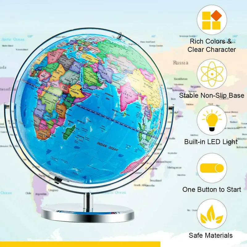 LED-Illuminated Desktop World Globe – Educational Geographic Model