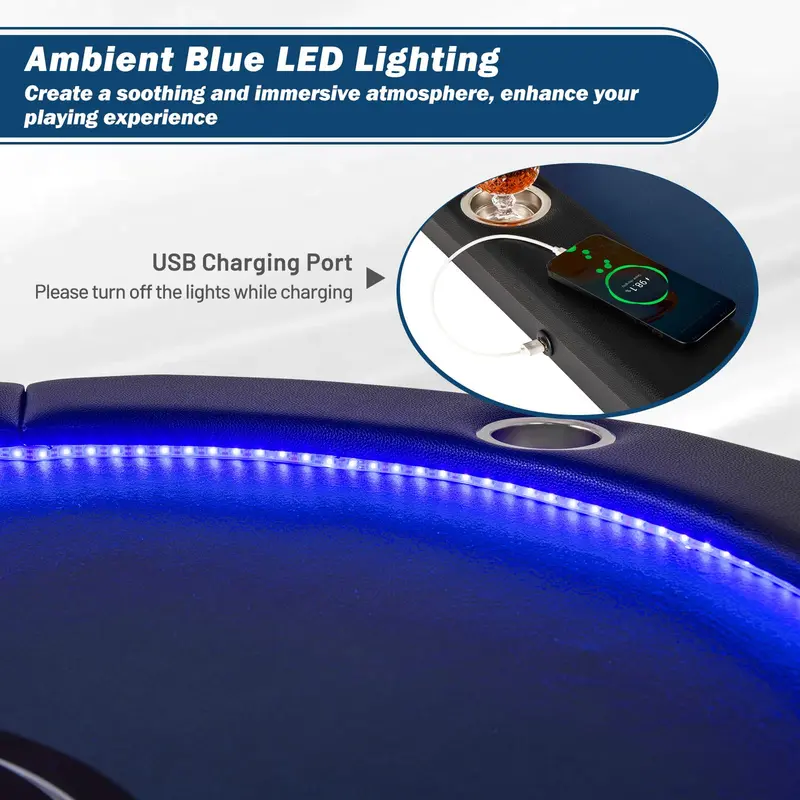 LED-Lit Folding Poker Table for Home Game Nights — 84" Wide, Supports Texas Hold’em and Blackjack 2