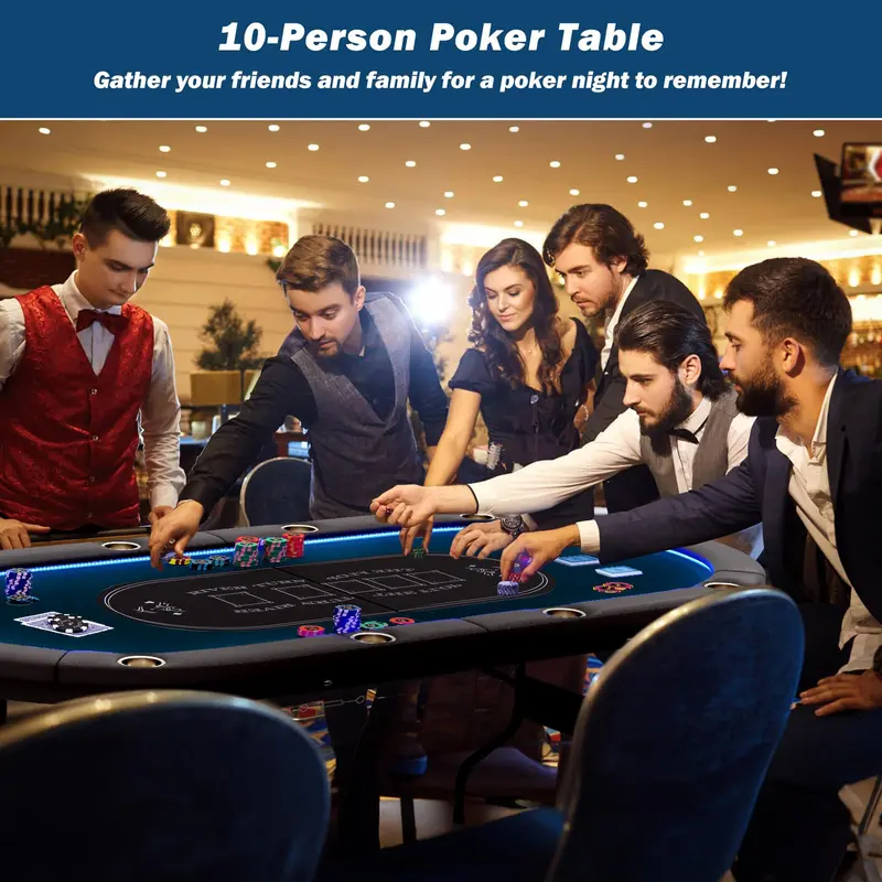 LED-Lit Folding Poker Table for Home Game Nights — 84" Wide, Supports Texas Hold’em and Blackjack
