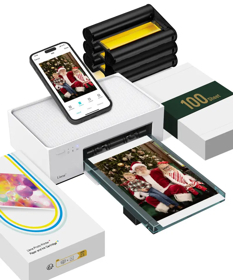 Liene 46mm Portable Photo Printer – Wi-Fi Thermal-Dye Sublimation Device, Includes 100-Print Pack, Compatible with iOS and Android