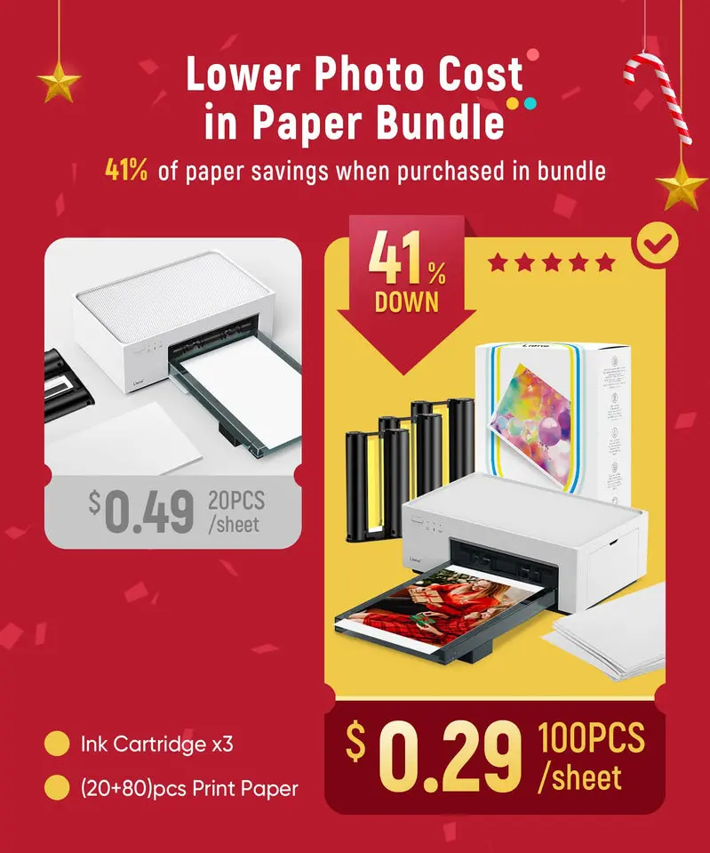 Liene 46mm Portable Photo Printer – Wi-Fi Thermal-Dye Sublimation Device, Includes 100-Print Pack, Compatible with iOS and Android