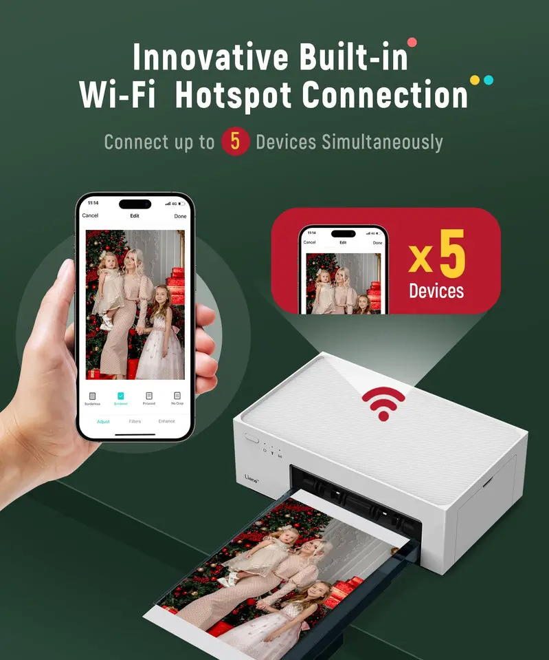 Liene 46mm Portable Photo Printer – Wi-Fi Thermal-Dye Sublimation Device, Includes 100-Print Pack, Compatible with iOS and Android