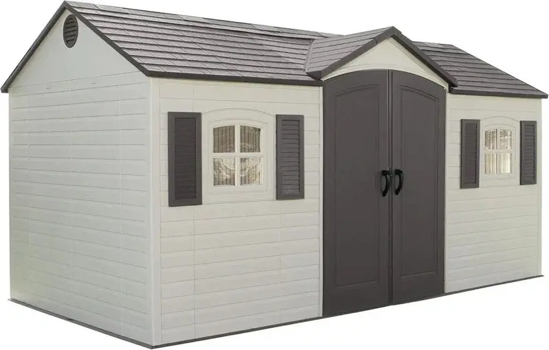Lifetime 8 ft x 15 ft Outdoor Storage Shed – Desert Sand Polyethylene Panels with Reinforced Steel Frame
