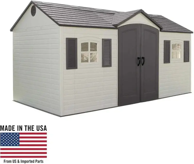 Lifetime 8 ft x 15 ft Outdoor Storage Shed – Desert Sand Polyethylene Panels with Reinforced Steel Frame