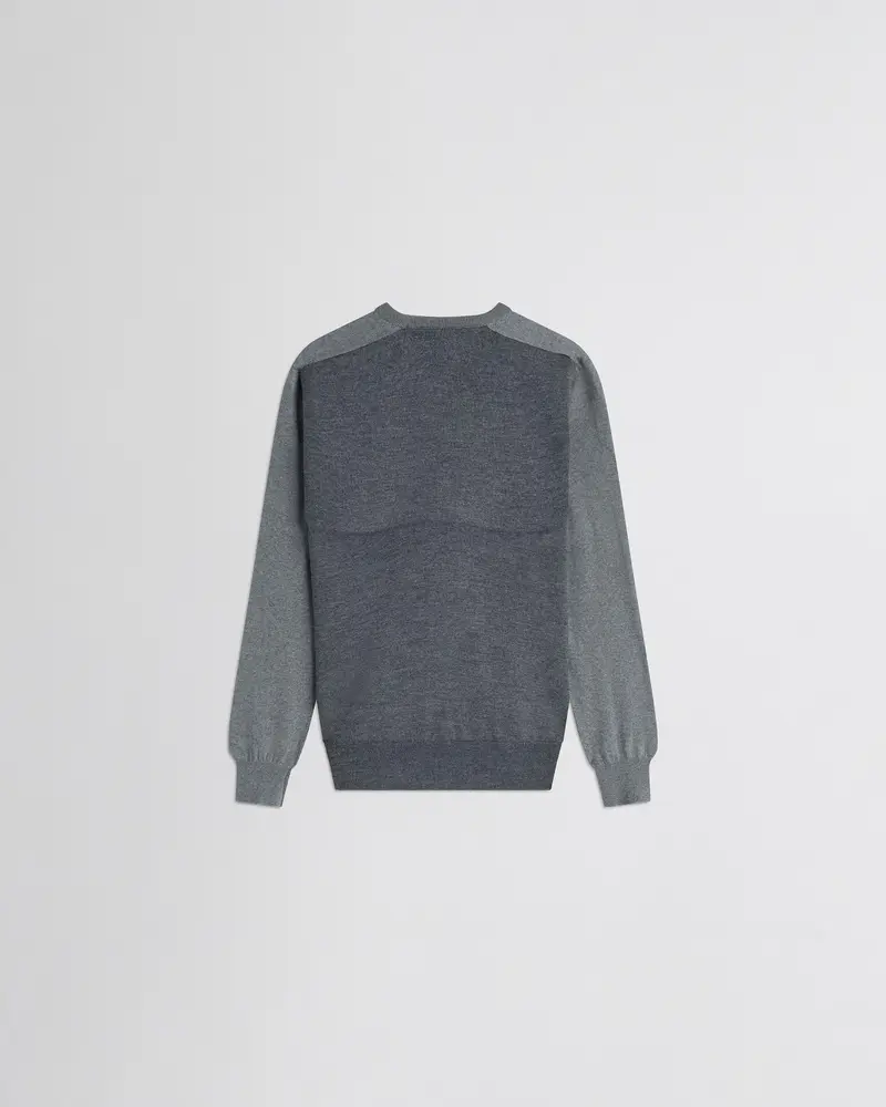 Light Grey Wool Sculpted V-Neck Sweater With Contrast Yoke 2