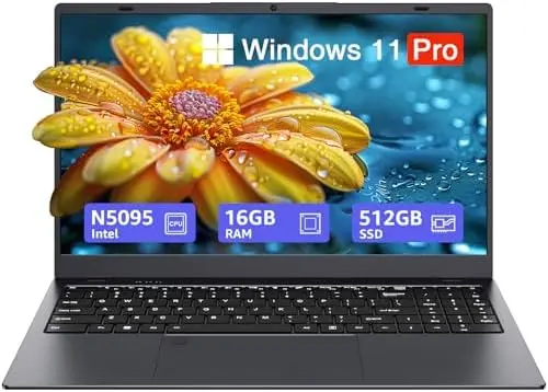 Lightweight 15.6-Inch Windows 11 Laptop – 16GB RAM, 512GB SSD, Intel N5095, FHD IPS Display