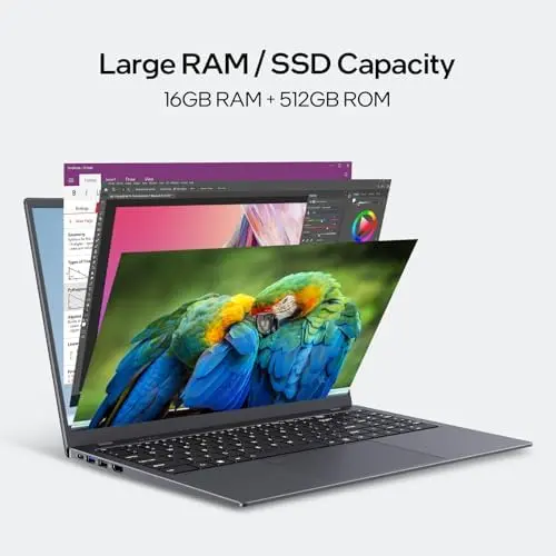 Lightweight 15.6-Inch Windows 11 Laptop – 16GB RAM, 512GB SSD, Intel N5095, FHD IPS Display