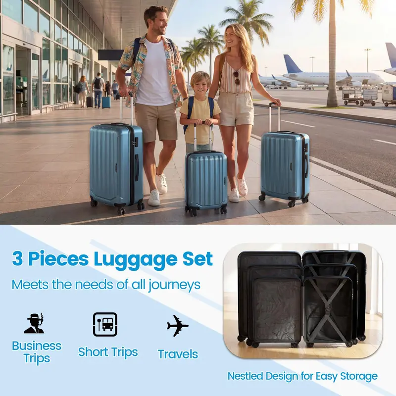 Lightweight 20/24/28-Inch Hardshell Spinner Luggage Set — Vertical Stripe Pattern