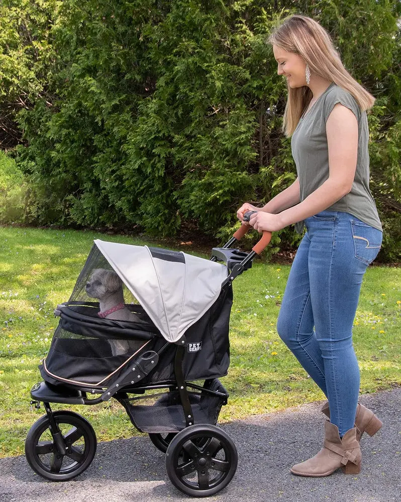 Lightweight No-Zip Pet Stroller by Pet Gear AT3 – One-Hand Fold, Jogging Wheels, Removable Liner, Cup Holder & Storage Basket