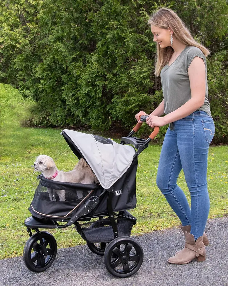 Lightweight No-Zip Pet Stroller by Pet Gear AT3 – One-Hand Fold, Jogging Wheels, Removable Liner, Cup Holder & Storage Basket