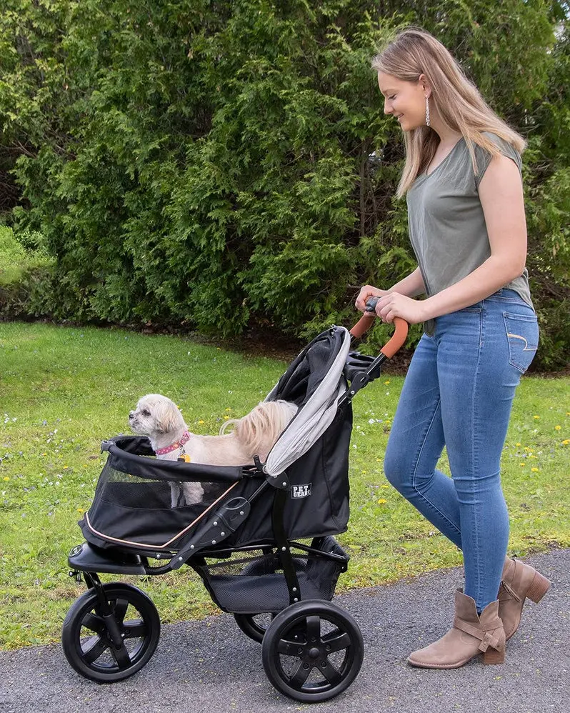 Lightweight No-Zip Pet Stroller by Pet Gear AT3 – One-Hand Fold, Jogging Wheels, Removable Liner, Cup Holder & Storage Basket