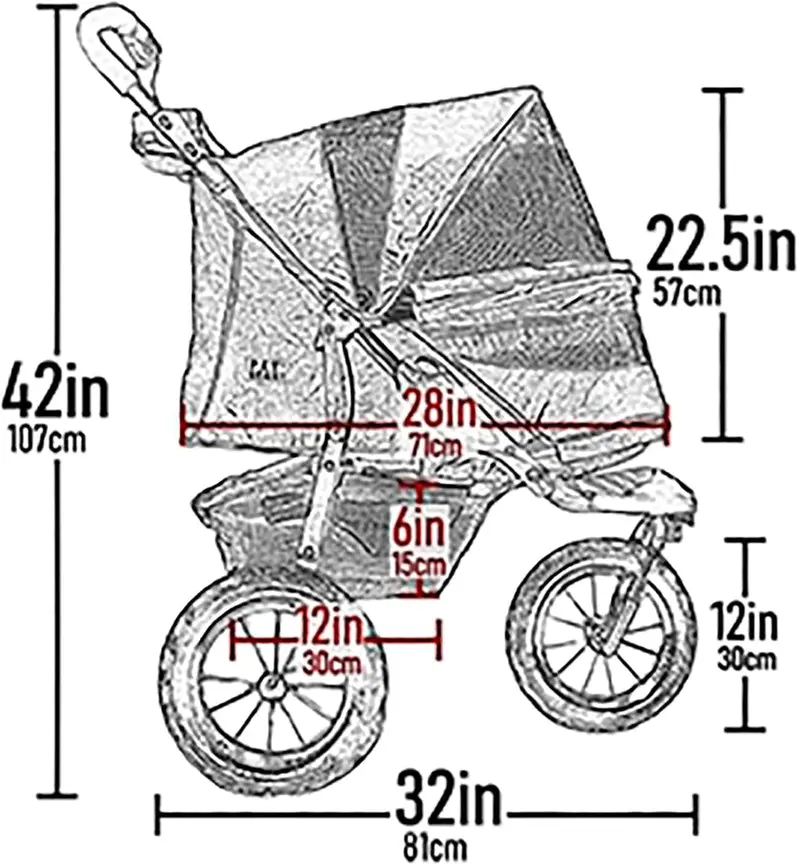 Lightweight No-Zip Pet Stroller by Pet Gear AT3 – One-Hand Fold, Jogging Wheels, Removable Liner, Cup Holder & Storage Basket