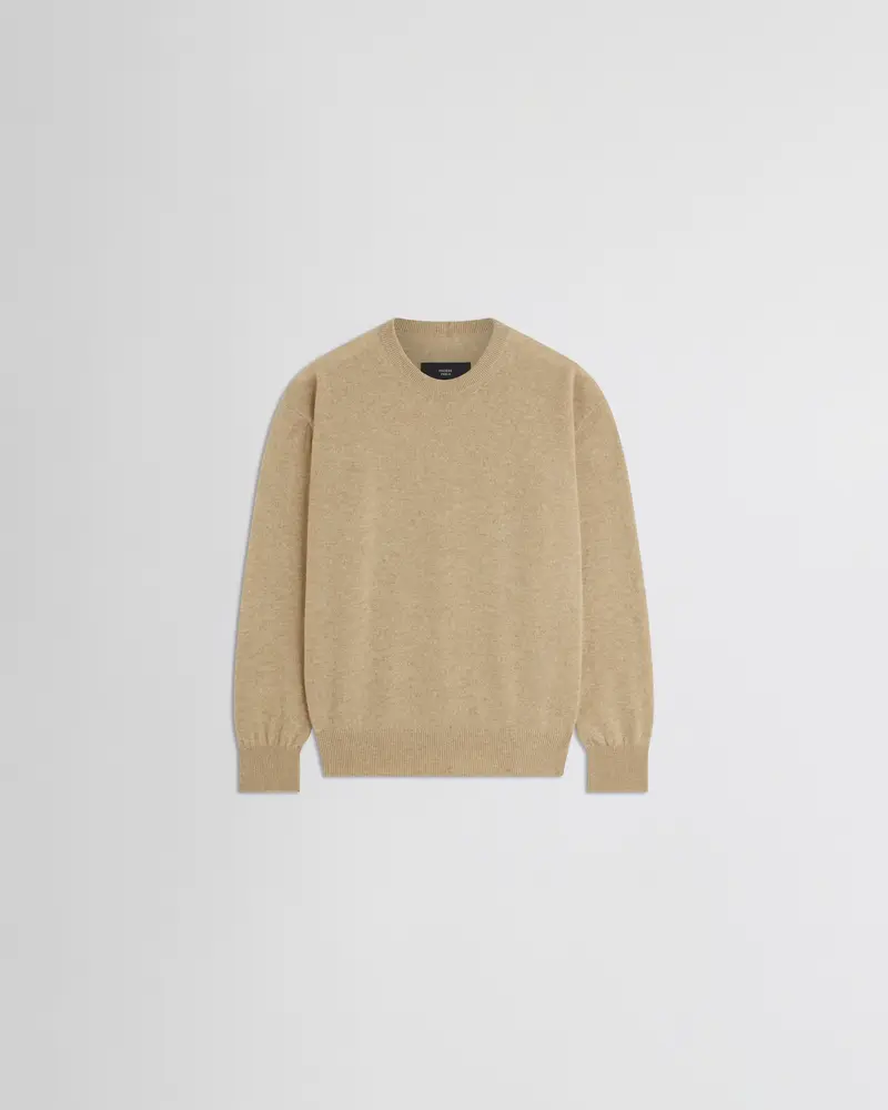 Lightweight Oatmeal Wool-Cashmere Crewneck Sweater