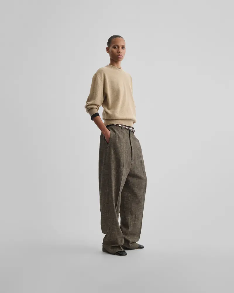 Lightweight Oatmeal Wool-Cashmere Crewneck Sweater