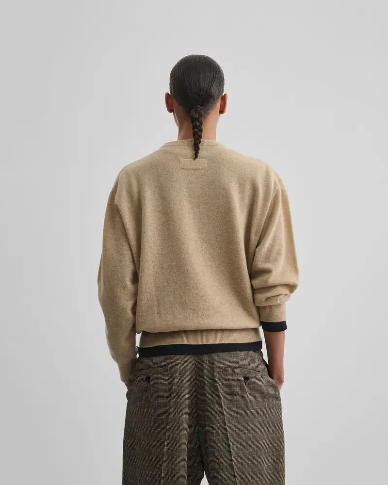 Lightweight Oatmeal Wool-Cashmere Crewneck Sweater