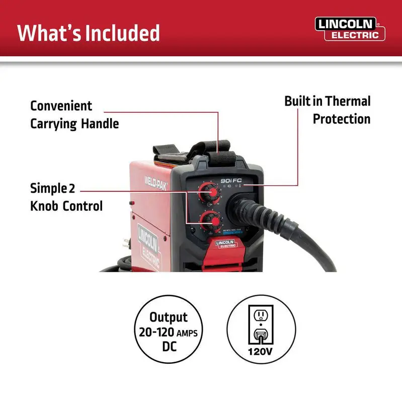 Lincoln Electric K5255-1 WELD-PAK 90i FC Welder – Compact Flux-Cored Unit Requiring No External Shielding Gas