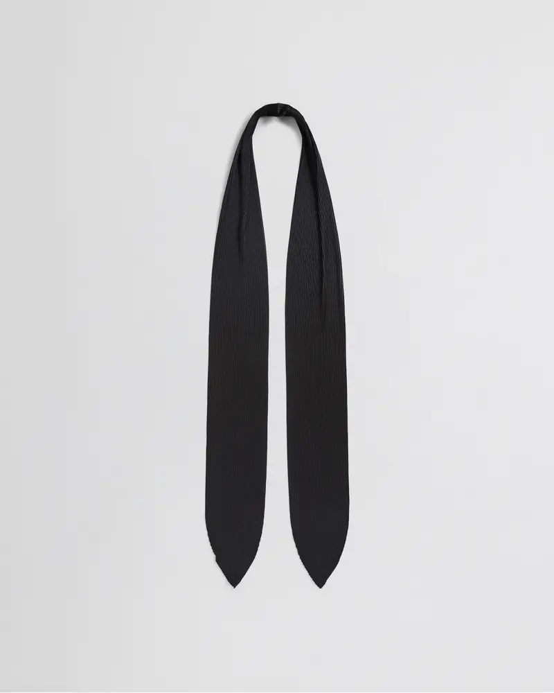 Long Black Silk Scarf With Precision Knife-Pleats