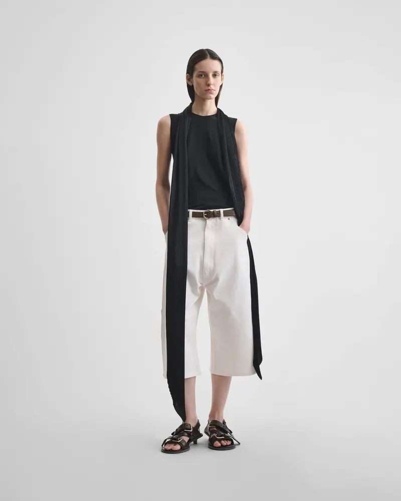 Long Black Silk Scarf With Precision Knife-Pleats 2