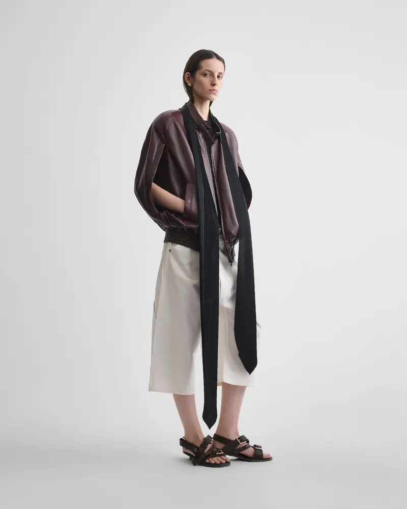 Long Black Silk Scarf With Precision Knife-Pleats