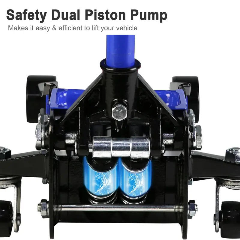 Low-Profile 3-Ton Hydraulic Floor Jack – Dual-Piston Rapid Lift, Adjustable Height Range (5.1" to 20")