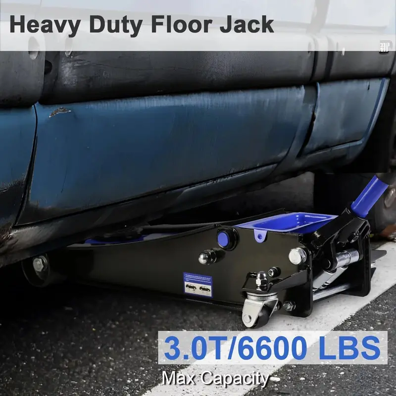 Low-Profile 3-Ton Hydraulic Floor Jack – Dual-Piston Rapid Lift, Adjustable Height Range (5.1" to 20")
