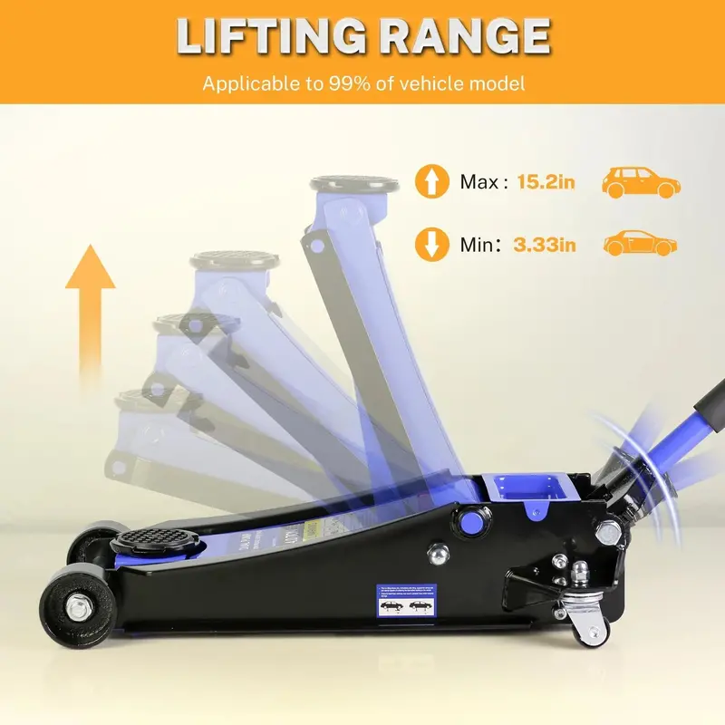 Low-Profile Floor Jack: 4-Ton Dual-Piston Trolley Lift with 4"–21" Height Range & 8000 lb Capacity