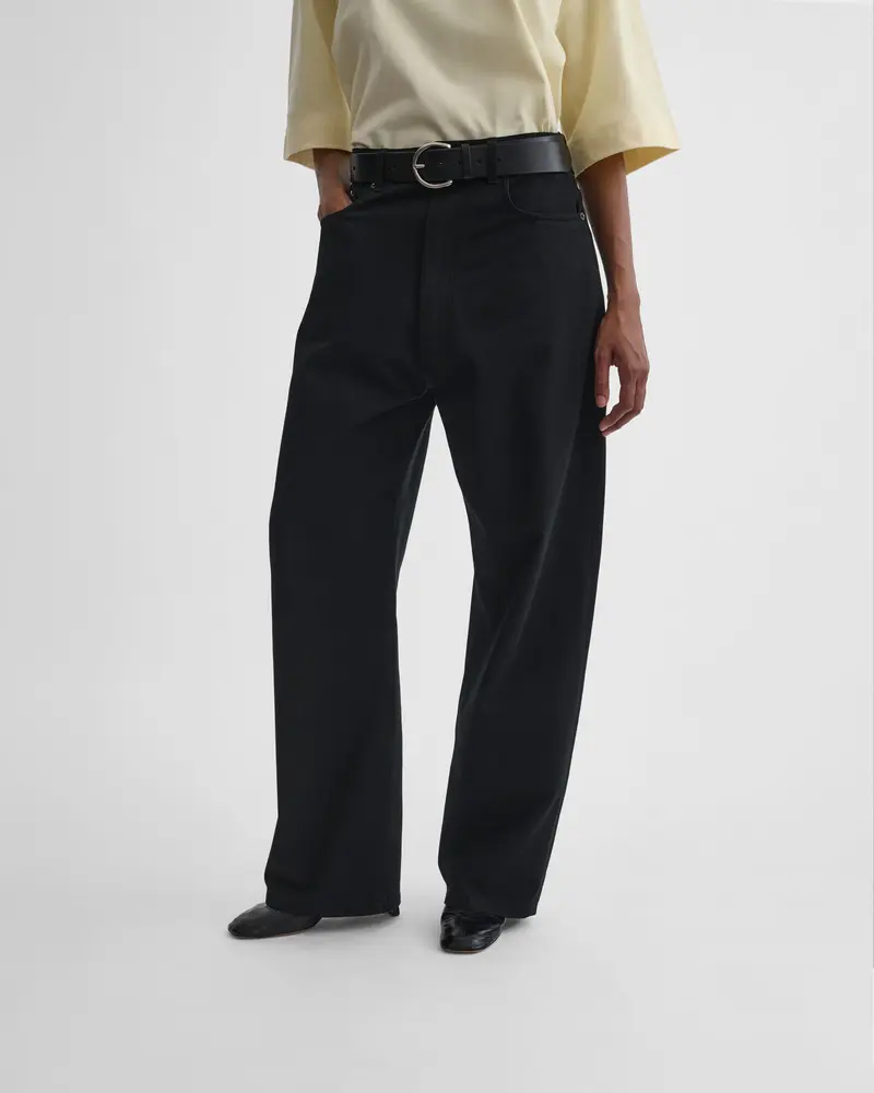 Low-Rise Wide-Leg Black Cotton Drop Jeans