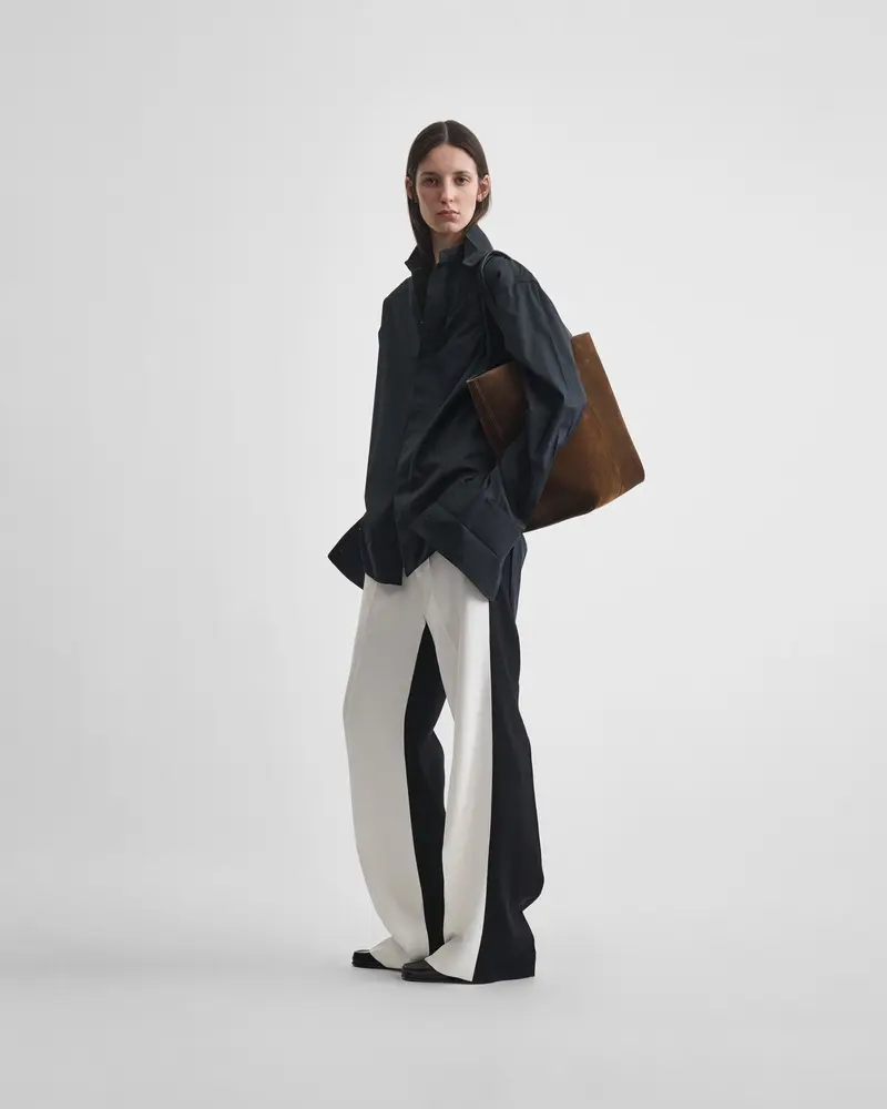 Low-Waist Viscose Trousers In Black And Off-White