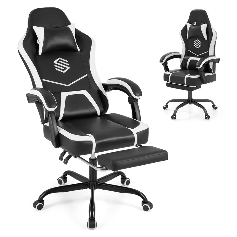 Lumbar-Support Computer Chair Featuring Integrated Footrest and Adjustable Linkage Armrests