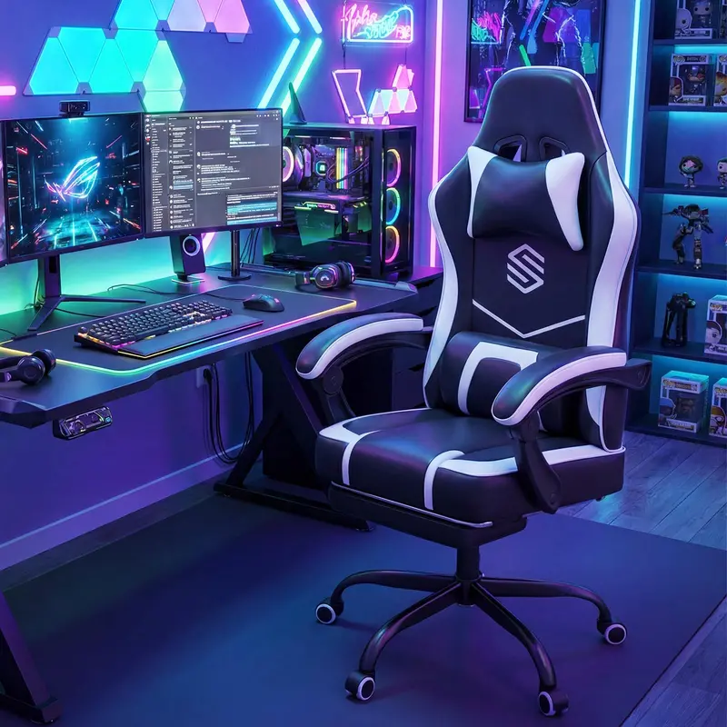 Lumbar-Support Computer Chair Featuring Integrated Footrest and Adjustable Linkage Armrests 2
