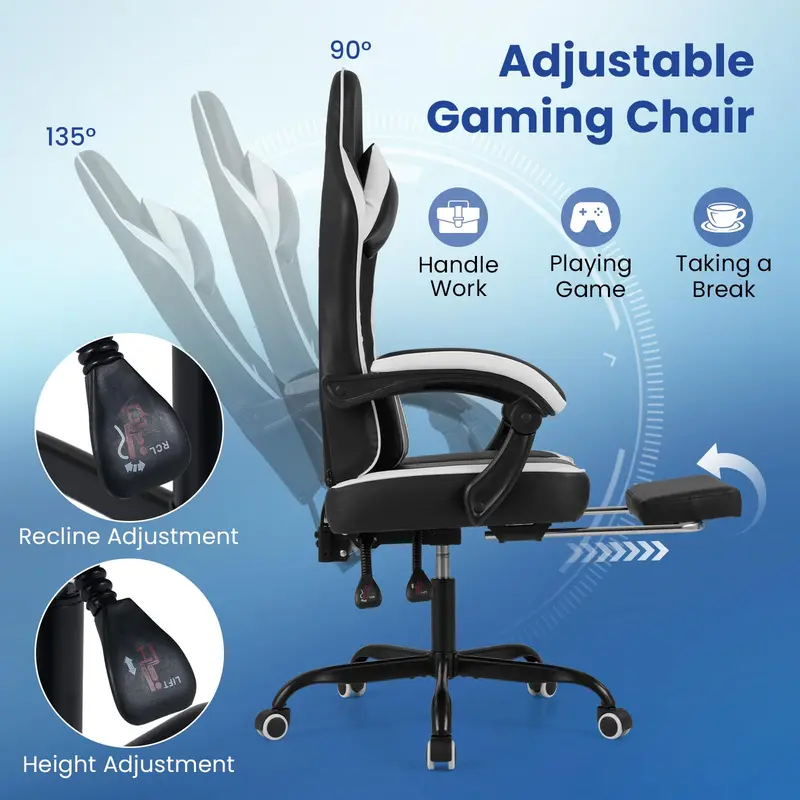 Lumbar-Support Computer Chair Featuring Integrated Footrest and Adjustable Linkage Armrests