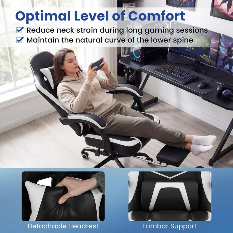 Lumbar-Support Computer Chair Featuring Integrated Footrest and Adjustable Linkage Armrests