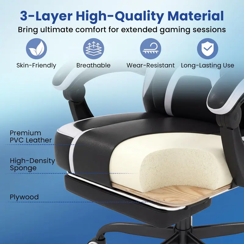 Lumbar-Support Computer Chair Featuring Integrated Footrest and Adjustable Linkage Armrests
