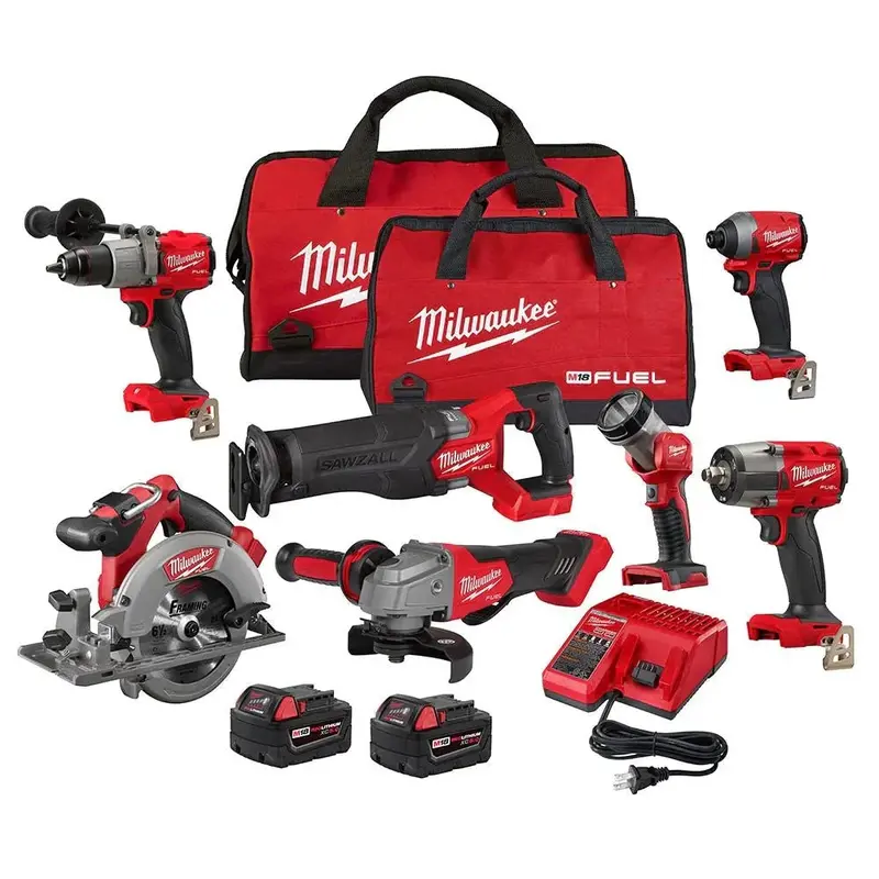 M18 FUEL 7-Piece Cordless Power Tool Kit — Brushless 18V System with Dual 5.0 Ah Batteries