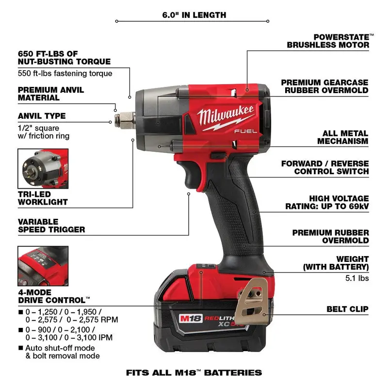 M18 FUEL 7-Piece Cordless Power Tool Kit — Brushless 18V System with Dual 5.0 Ah Batteries