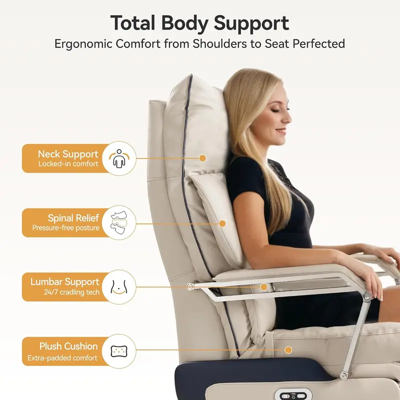 M80 Dual-Motor Executive Office Chair – Big & Tall Reclining Desk Chair with Extendable Footrest, Beige Fabric, and 420-Lb Weight Capacity