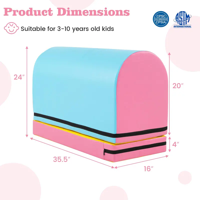 Mailbox-Style Gymnastics Tumbling Mat – Vaulting Box with Removable Foam Pad & Integrated Carry Handle