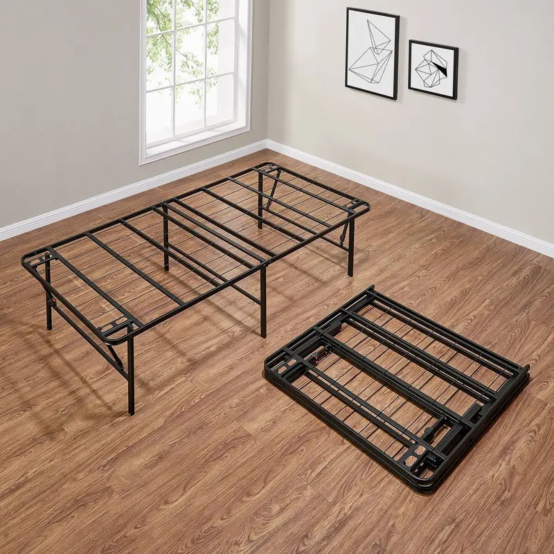 Mainstays High-Profile Foldable Queen Platform Bed Frame – 18-Inch Steel Support Base in Matte Black