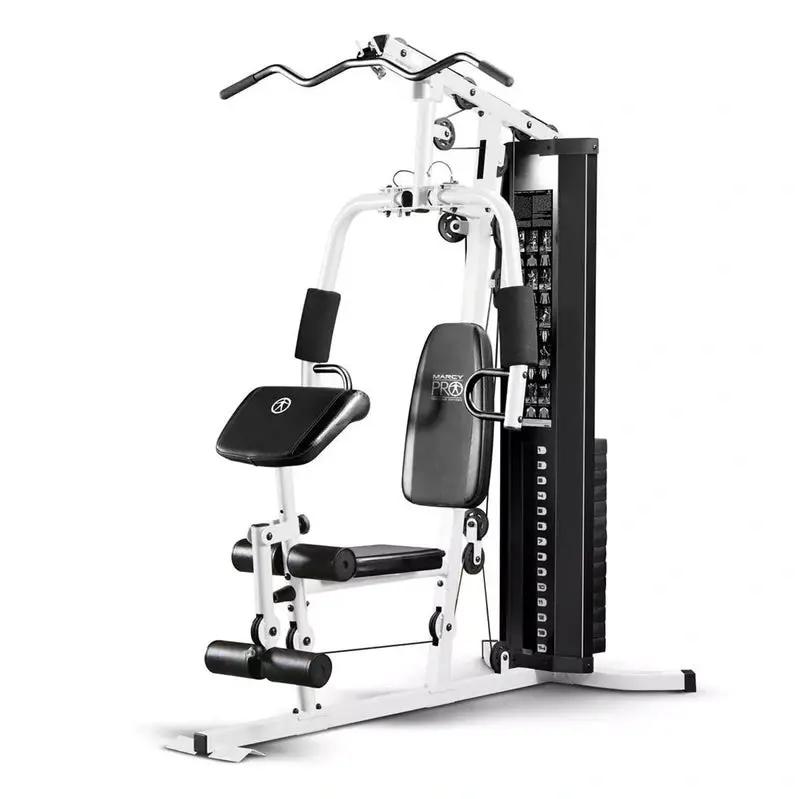 MarCy 150 lb Stackable Home Gym System – Black/White Dual-Function Arm Press & Leg Developer