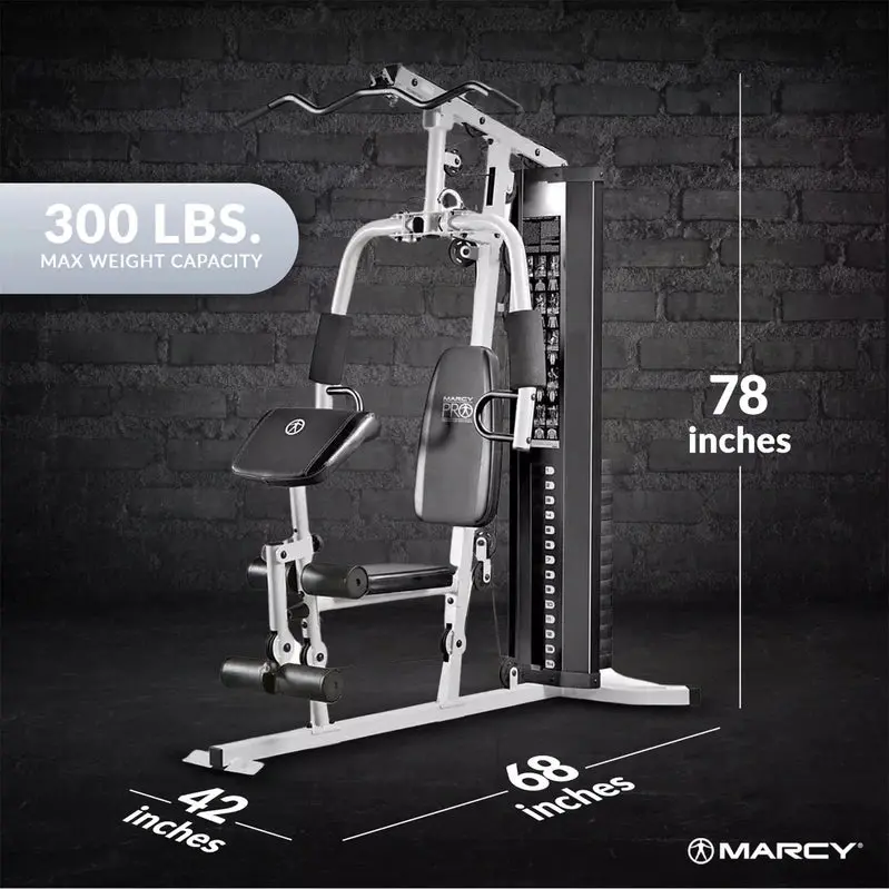 MarCy 150 lb Stackable Home Gym System – Black/White Dual-Function Arm Press & Leg Developer