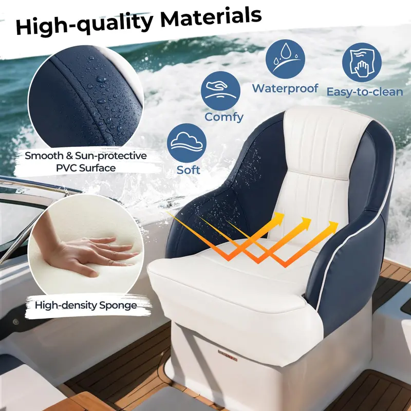 Marine-Grade Pontoon Boat Seat – Ergonomic Captain’s Chair with High-Density Cushioning