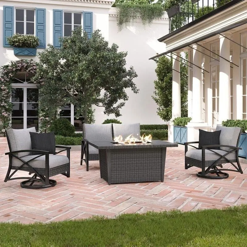Martha Stewart 4-Piece Metal Outdoor Seating Set – All-Weather Cushioned Chairs for Patios & Decks