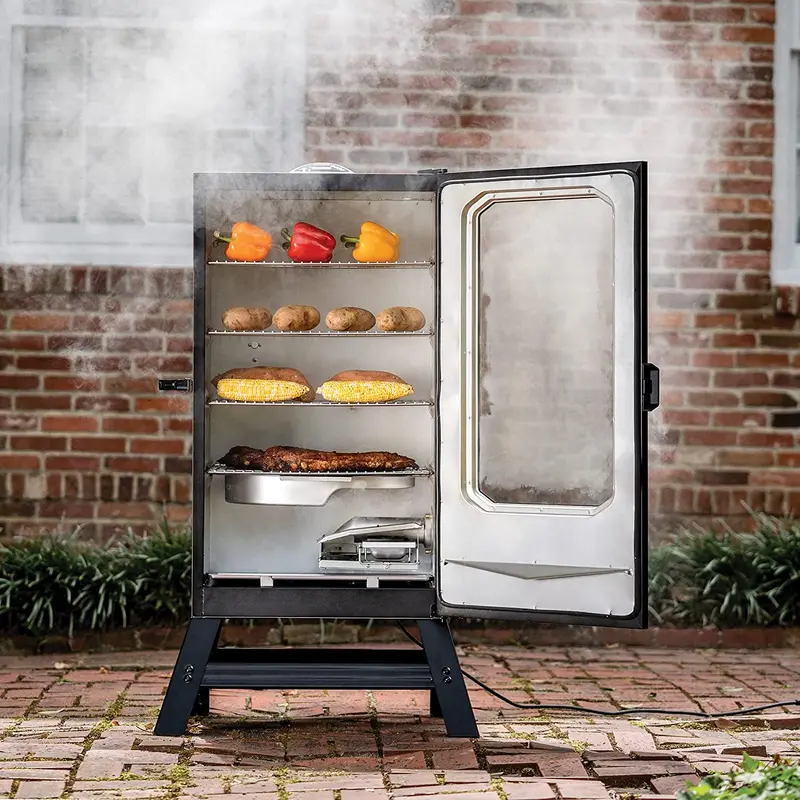 Masterbuilt 40-Inch Digital Electric Smoker – Black Unit with Glass Viewing Window, Four Adjustable Racks & Portable Legs